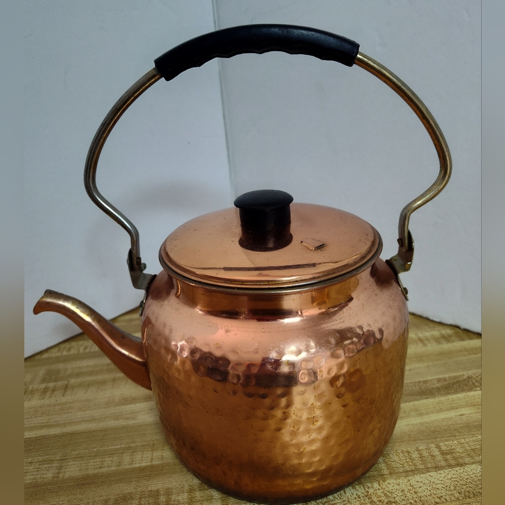 ODI Vintage Hammered Copper & Brass Tea Pot Kettle Used Good Used Condition